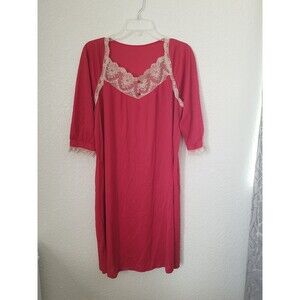 Vintage Red Texsheen Lacey Lingerie Long Robe Nightgown Size M Used